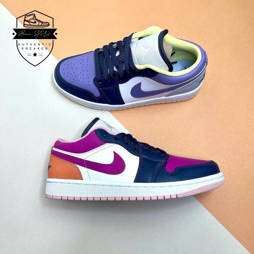 Air Jordan 1 Low Purple Magenta được thiết kế với hai tone màu khác nhau hoàn toàn ở hai chiếc giày